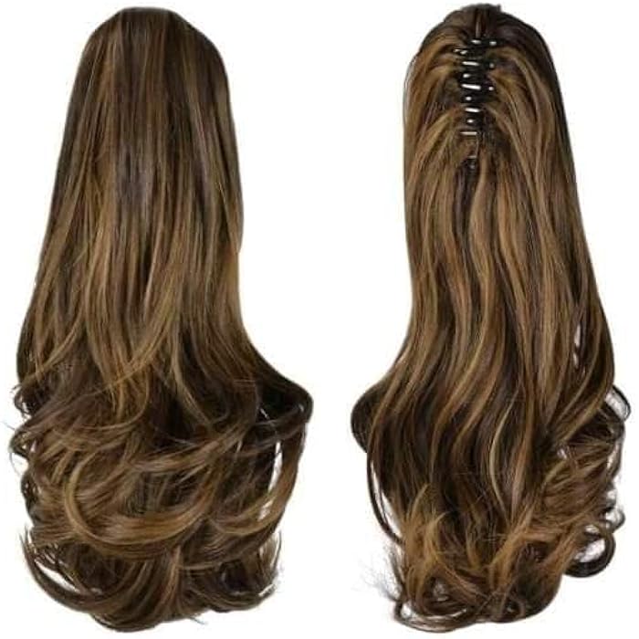 Long Wavy Brown Hair Extension, Synthetic Clip-in Hairpiece, Layered Style